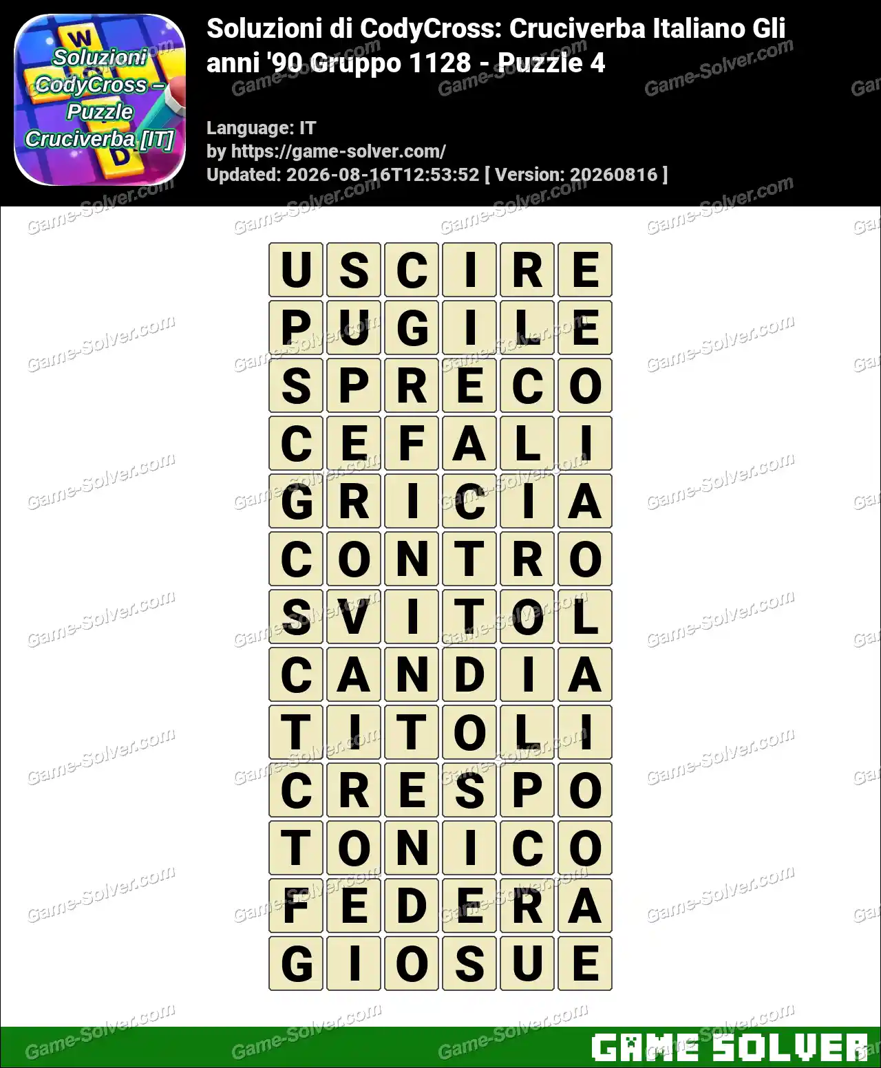 Soluzioni di CodyCross: Cruciverba Italiano Gli anni ’90 Gruppo 1128 – Puzzle 4